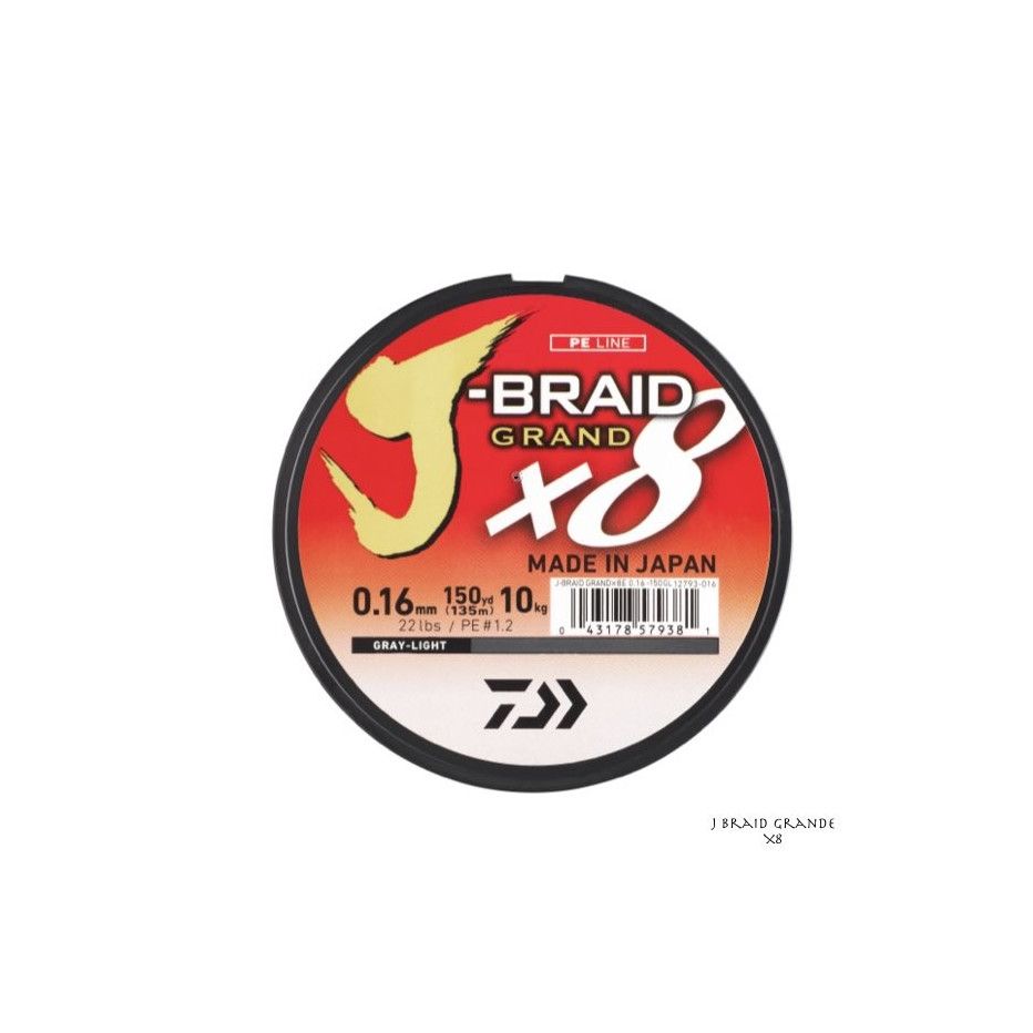 Daiwa J Braid Grand 8 Braid, 150 meter, light grey, braided